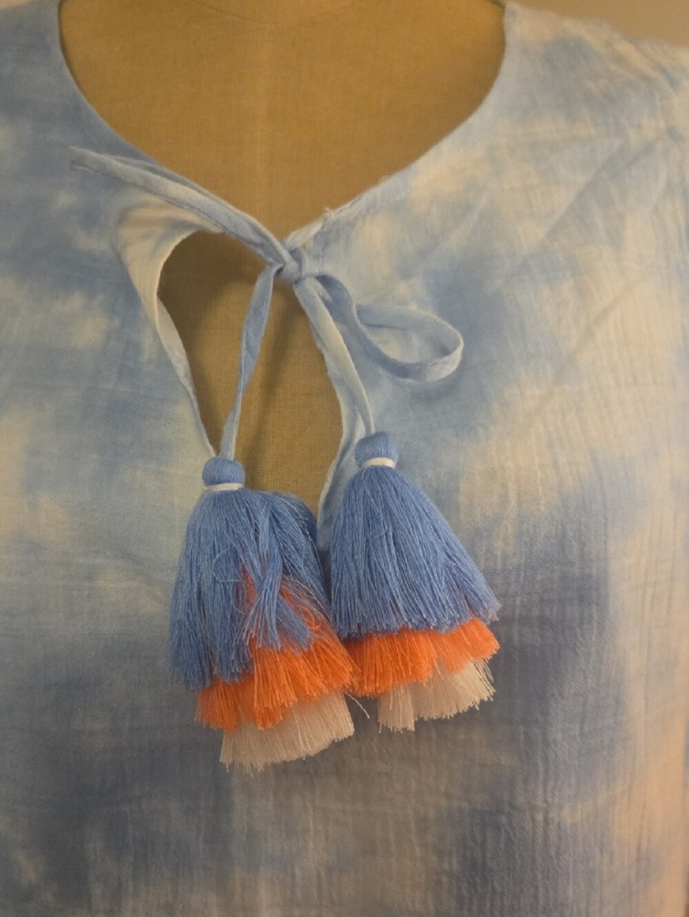 Vineyard Vines Women's Blue and White Tie-Dye Tassel Tunic Dress Size M - Picture 4 of 13